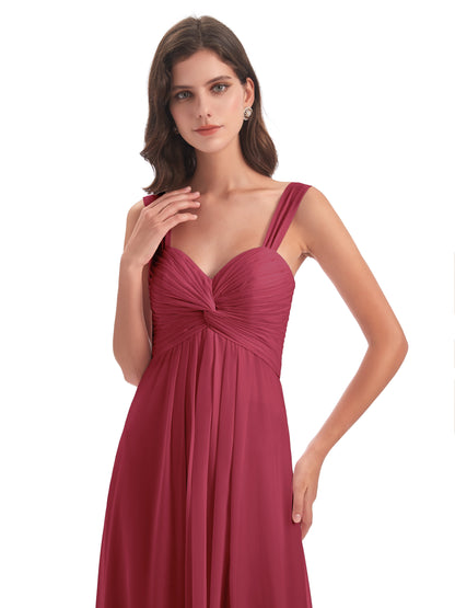 Egypt A-Line Straps Chiffon Long Bridesmaid Dresses