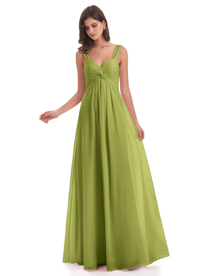 Egypt A-Line Straps Chiffon Long Bridesmaid Dresses