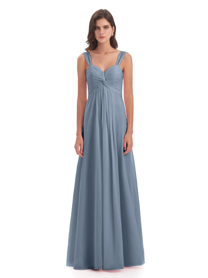 Egypt A-Line Straps Chiffon Long Bridesmaid Dresses
