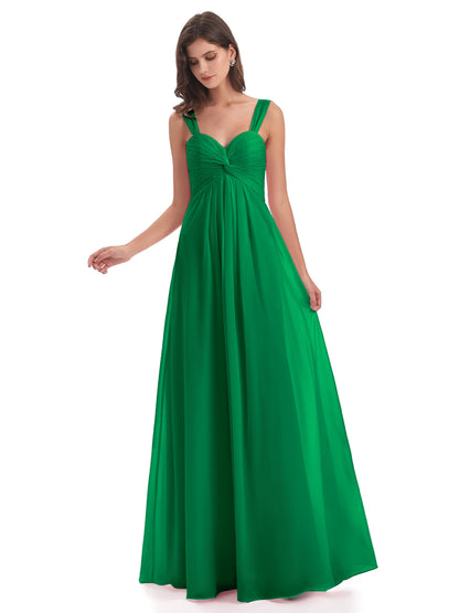 Egypt A-Line Straps Chiffon Long Bridesmaid Dresses