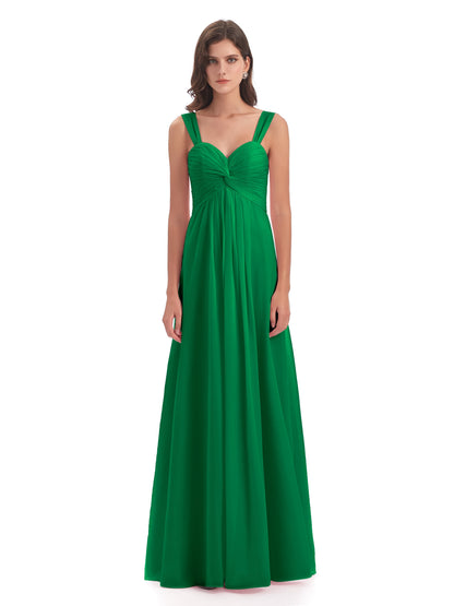 Egypt A-Line Straps Chiffon Long Bridesmaid Dresses