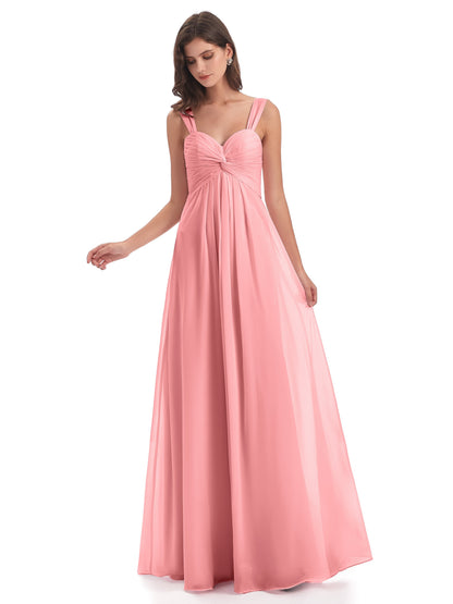 Egypt A-Line Straps Chiffon Long Bridesmaid Dresses