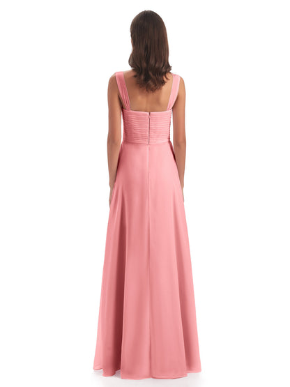 Egypt A-Line Straps Chiffon Long Bridesmaid Dresses