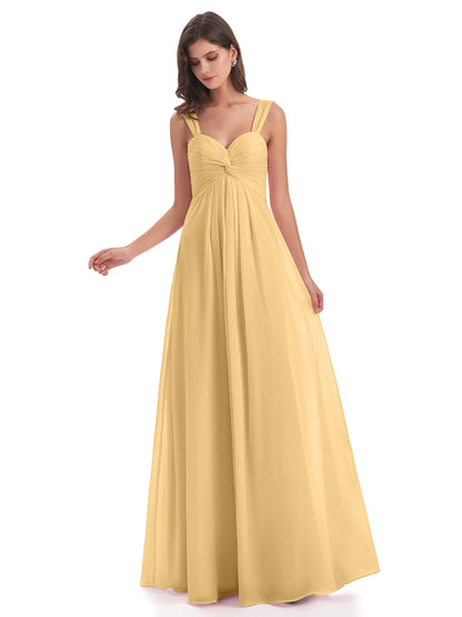 Egypt A-Line Straps Chiffon Long Bridesmaid Dresses