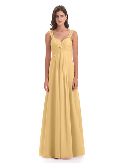 Egypt A-Line Straps Chiffon Long Bridesmaid Dresses