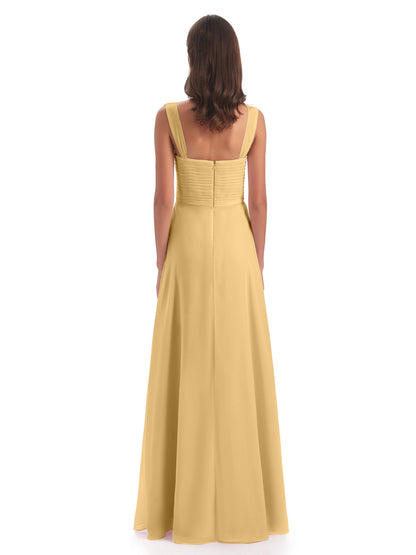 Egypt A-Line Straps Chiffon Long Bridesmaid Dresses