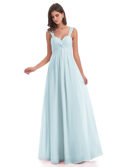 Egypt A-Line Straps Chiffon Long Bridesmaid Dresses