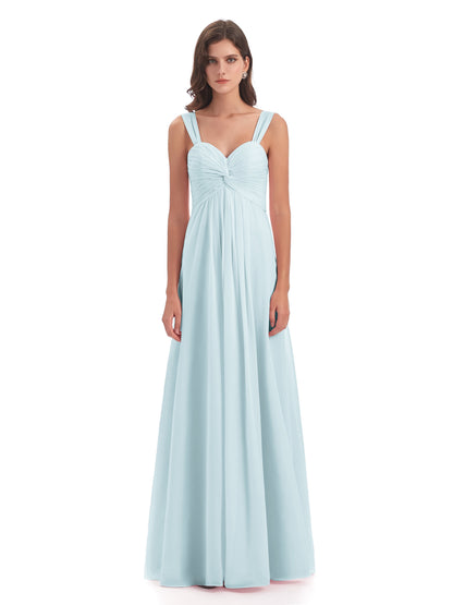Egypt A-Line Straps Chiffon Long Bridesmaid Dresses