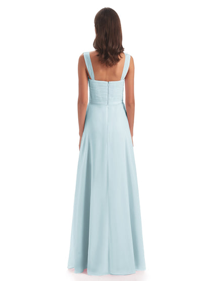 Egypt A-Line Straps Chiffon Long Bridesmaid Dresses