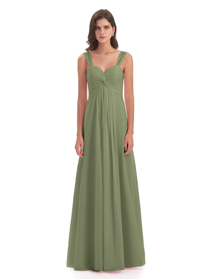 Egypt A-Line Straps Chiffon Long Bridesmaid Dresses