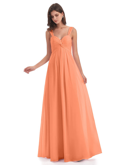 Egypt A-Line Straps Chiffon Long Bridesmaid Dresses