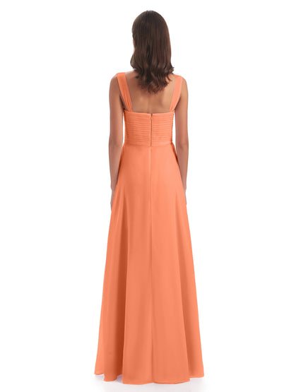 Egypt A-Line Straps Chiffon Long Bridesmaid Dresses