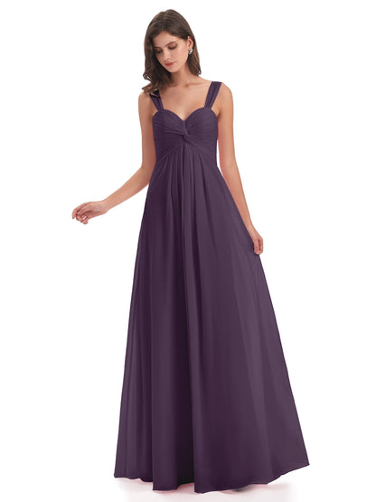 Egypt A-Line Straps Chiffon Long Bridesmaid Dresses