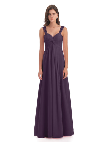 Egypt A-Line Straps Chiffon Long Bridesmaid Dresses