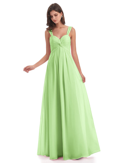 Egypt A-Line Straps Chiffon Long Bridesmaid Dresses