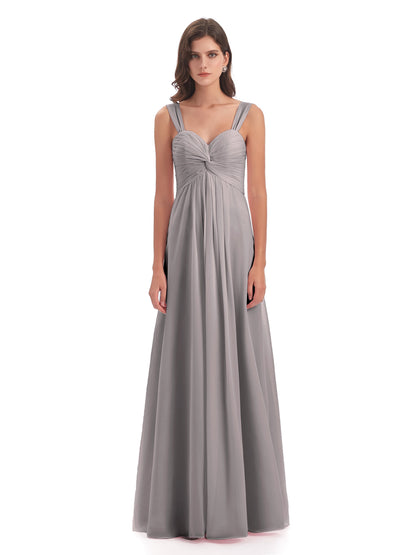 Egypt A-Line Straps Chiffon Long Bridesmaid Dresses