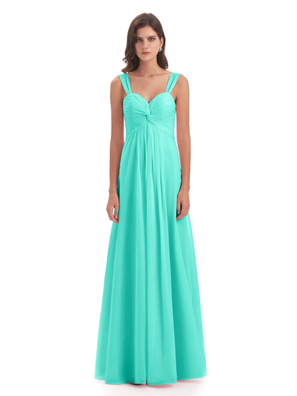 Egypt A-Line Straps Chiffon Long Bridesmaid Dresses
