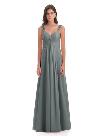 Egypt A-Line Straps Chiffon Long Bridesmaid Dresses