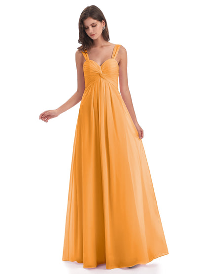 Egypt A-Line Straps Chiffon Long Bridesmaid Dresses