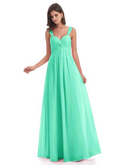 Egypt A-Line Straps Chiffon Long Bridesmaid Dresses