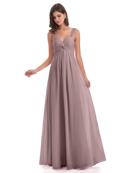 Egypt A-Line Straps Chiffon Long Bridesmaid Dresses