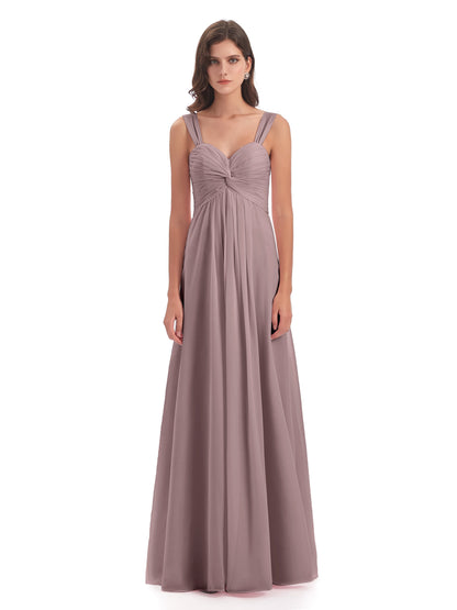Egypt A-Line Straps Chiffon Long Bridesmaid Dresses