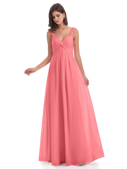 Egypt A-Line Straps Chiffon Long Bridesmaid Dresses
