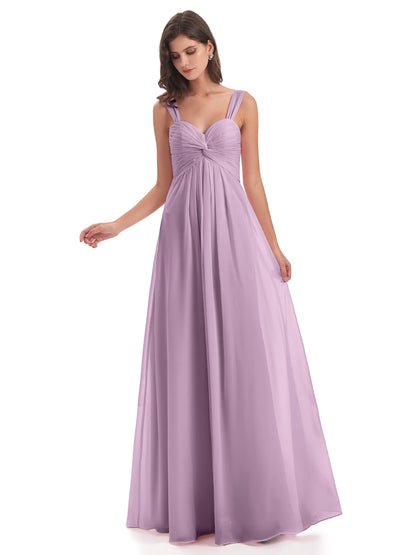 Egypt A-Line Straps Chiffon Long Bridesmaid Dresses