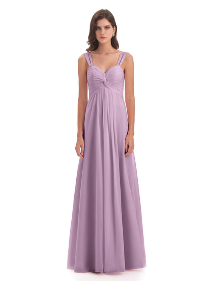 Egypt A-Line Straps Chiffon Long Bridesmaid Dresses