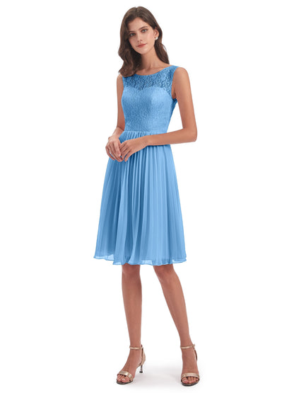 Eleanor Knee Length Scoop Sleeveless Lace Bridesmaid Dresses