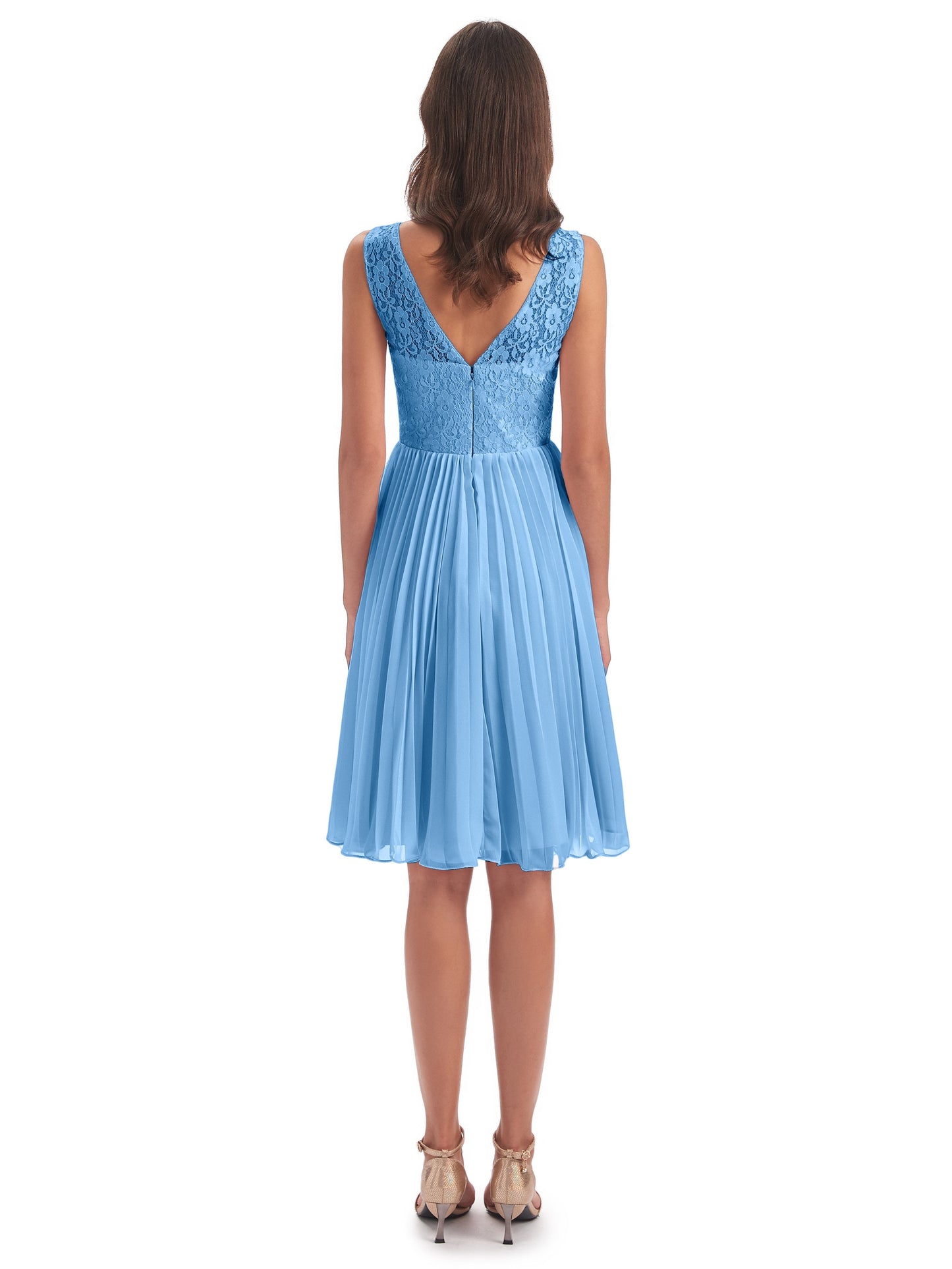 Eleanor Knee Length Scoop Sleeveless Lace Bridesmaid Dresses