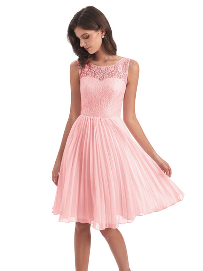 Eleanor Knee Length Scoop Sleeveless Lace Bridesmaid Dresses