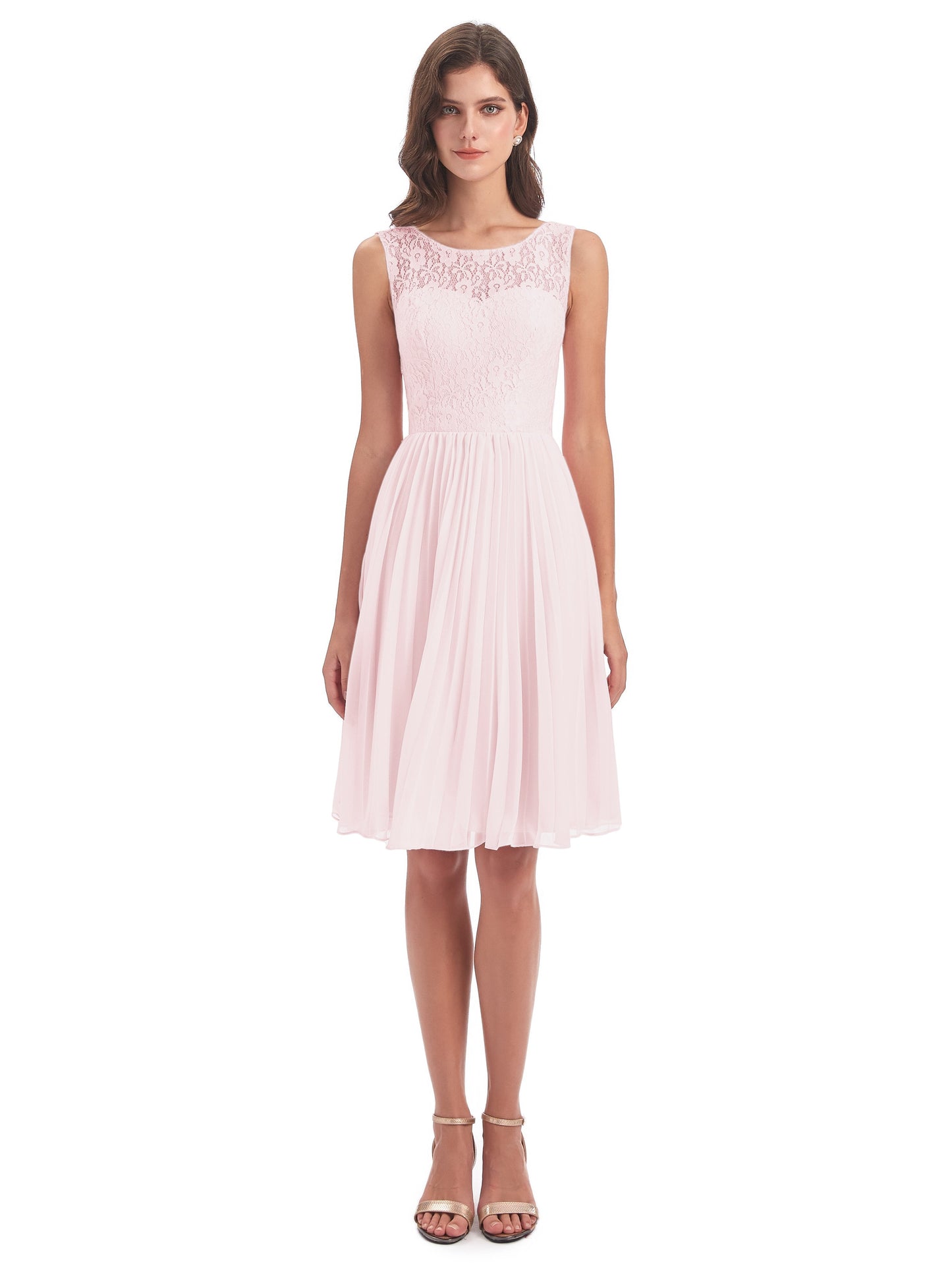Eleanor Knee Length Scoop Sleeveless Lace Bridesmaid Dresses