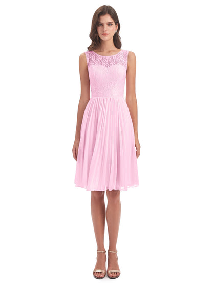 Eleanor Knee Length Scoop Sleeveless Lace Bridesmaid Dresses