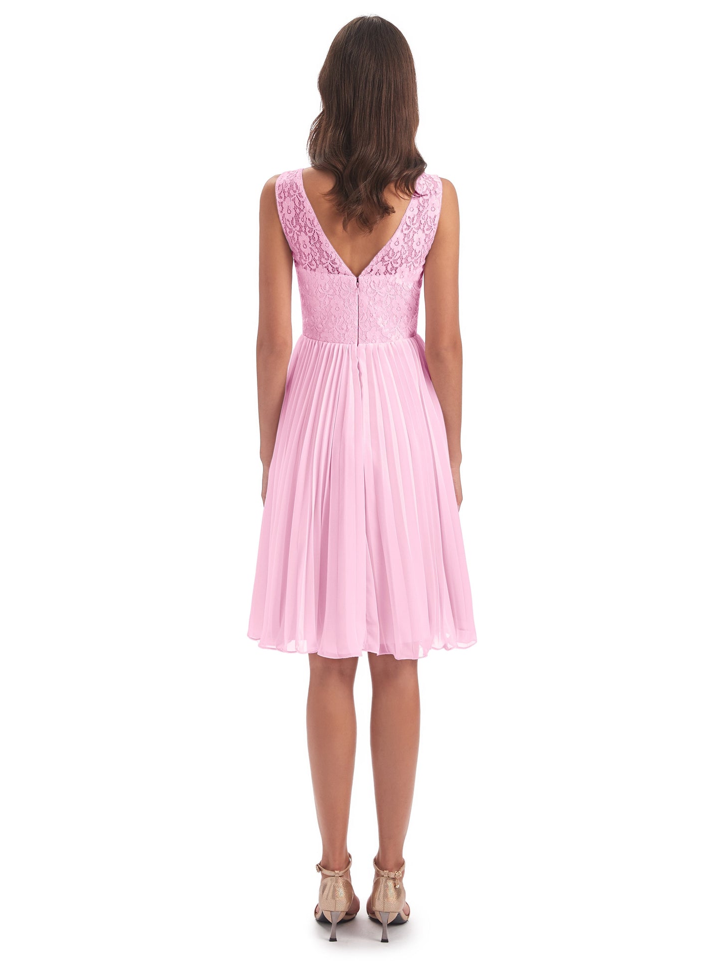 Eleanor Knee Length Scoop Sleeveless Lace Bridesmaid Dresses
