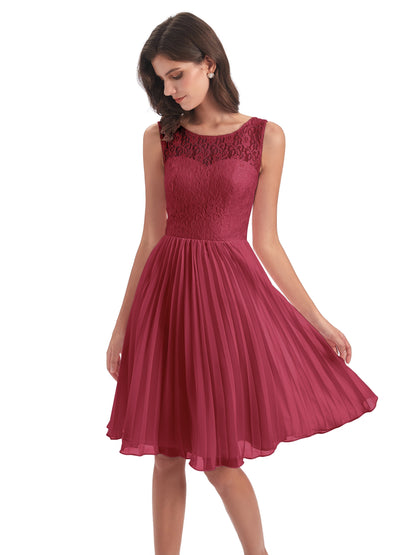 Eleanor Knee Length Scoop Sleeveless Lace Bridesmaid Dresses