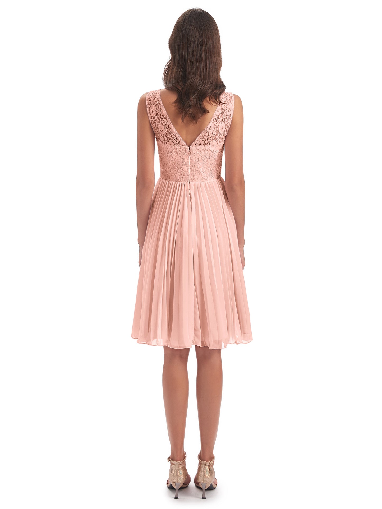 Eleanor Knee Length Scoop Sleeveless Lace Bridesmaid Dresses
