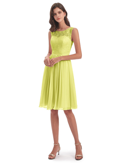 Eleanor Knee Length Scoop Sleeveless Lace Bridesmaid Dresses