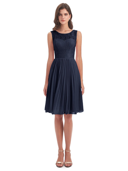 Eleanor Knee Length Scoop Sleeveless Lace Bridesmaid Dresses