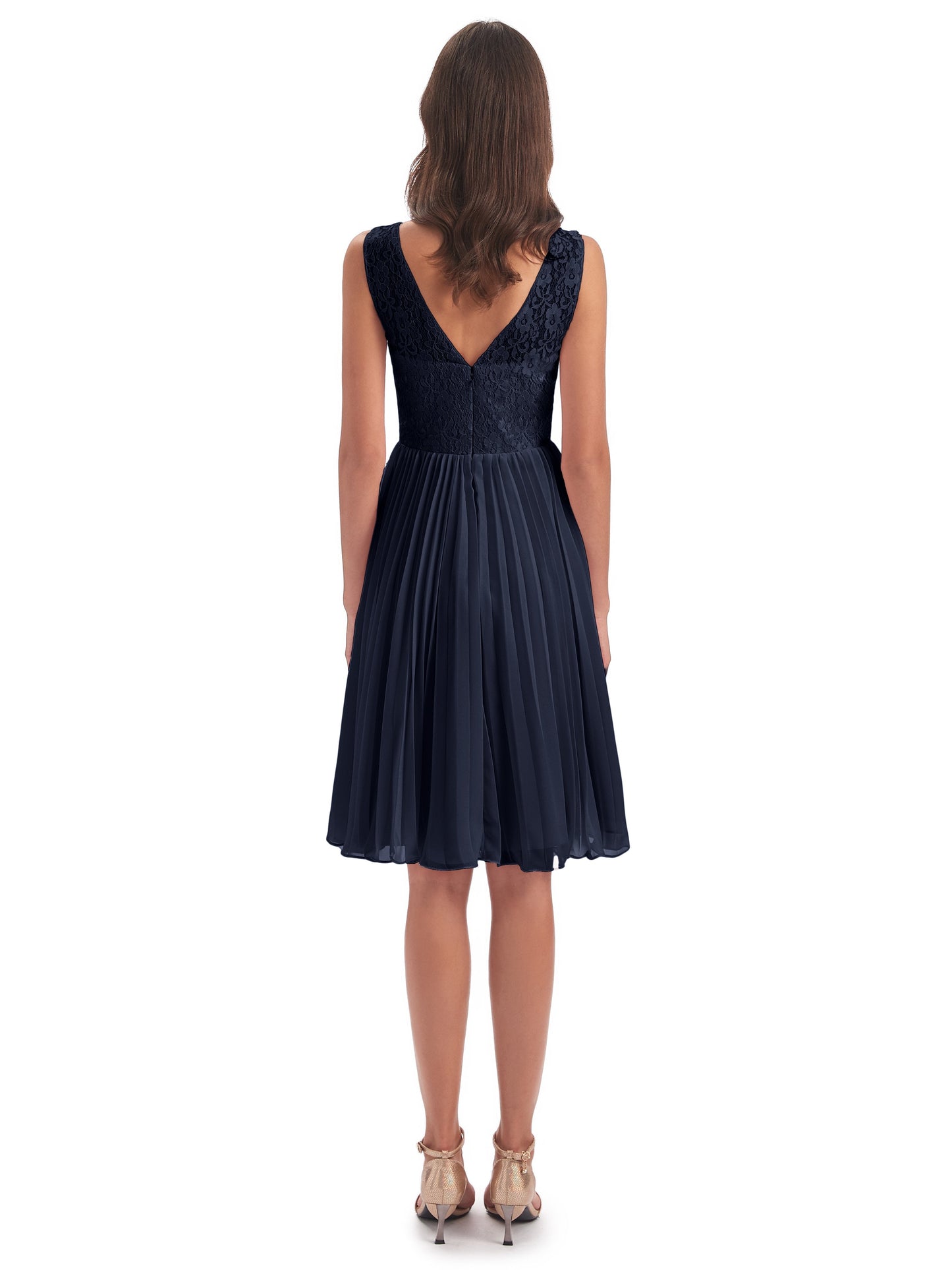 Eleanor Knee Length Scoop Sleeveless Lace Bridesmaid Dresses
