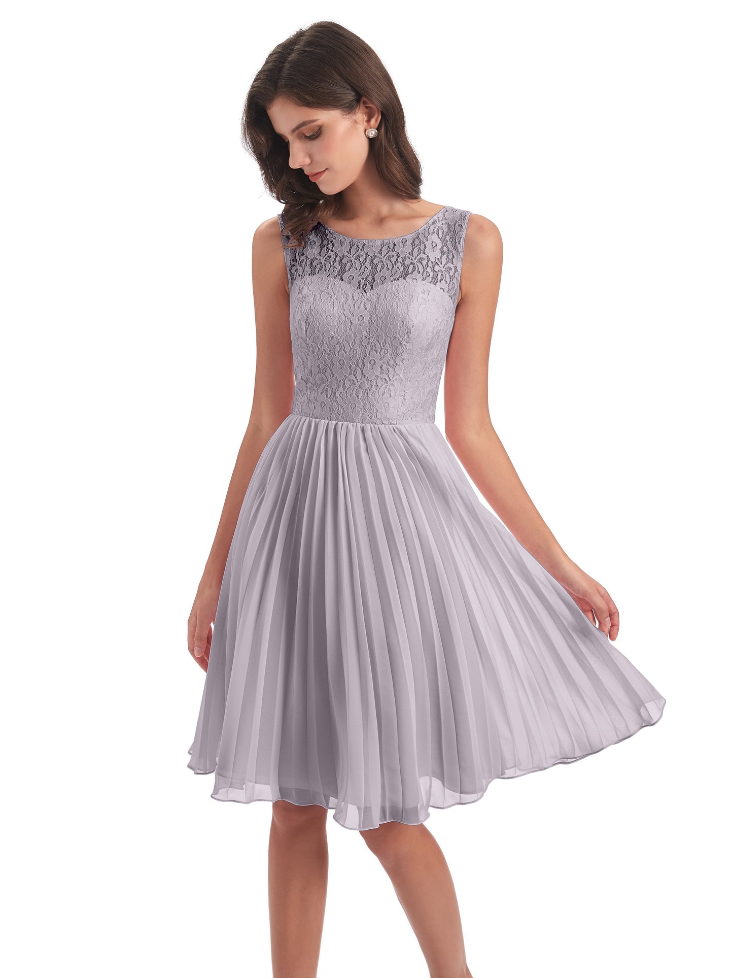 Eleanor Knee Length Scoop Sleeveless Lace Bridesmaid Dresses