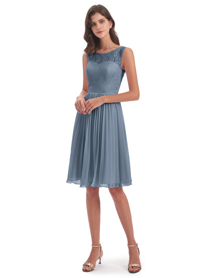 Eleanor Knee Length Scoop Sleeveless Lace Bridesmaid Dresses