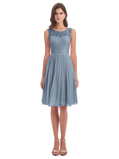 Eleanor Knee Length Scoop Sleeveless Lace Bridesmaid Dresses