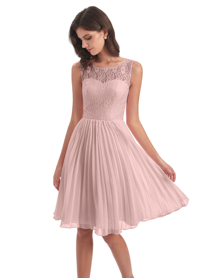 Eleanor Knee Length Scoop Sleeveless Lace Bridesmaid Dresses