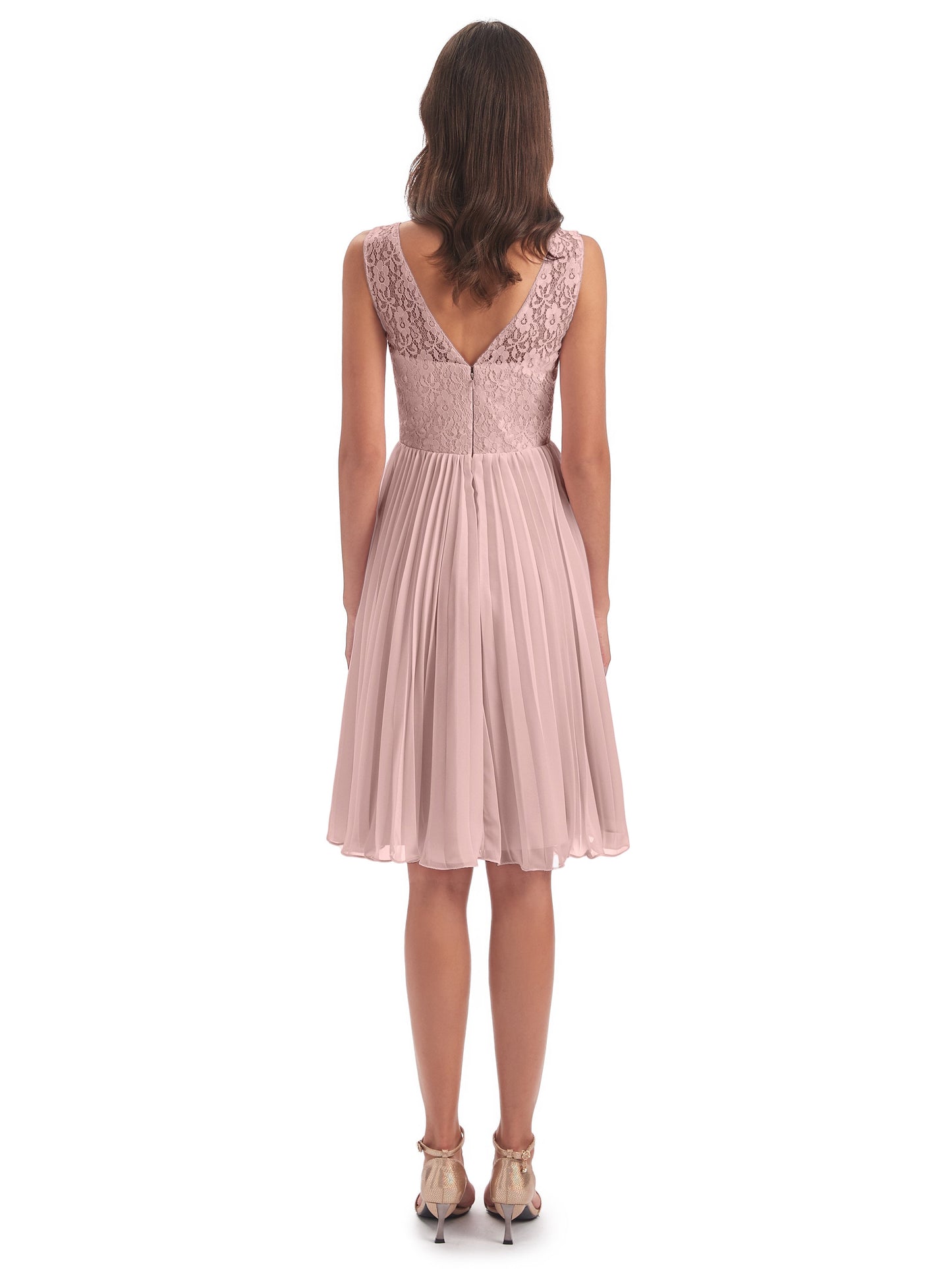 Eleanor Knee Length Scoop Sleeveless Lace Bridesmaid Dresses