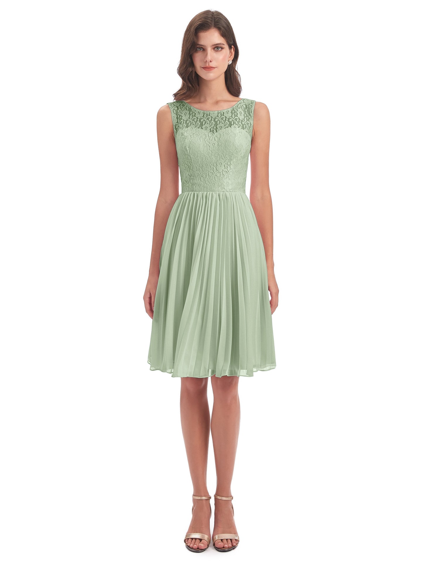 Eleanor Knee Length Scoop Sleeveless Lace Bridesmaid Dresses