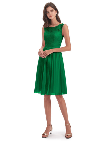 Eleanor Knee Length Scoop Sleeveless Lace Bridesmaid Dresses