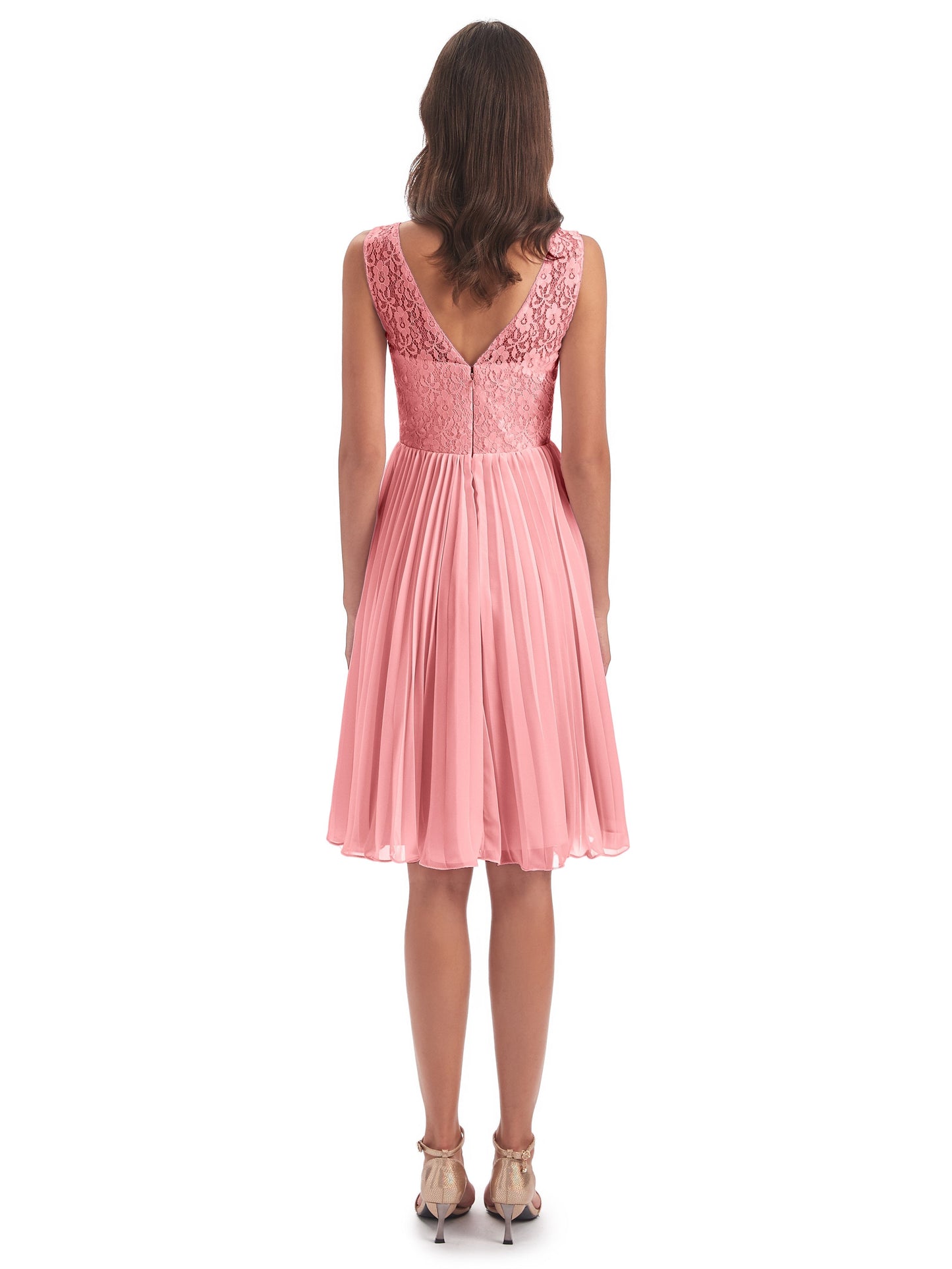 Eleanor Knee Length Scoop Sleeveless Lace Bridesmaid Dresses