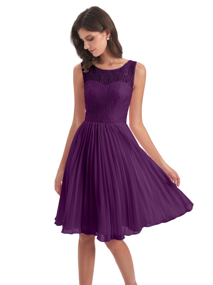 Eleanor Knee Length Scoop Sleeveless Lace Bridesmaid Dresses