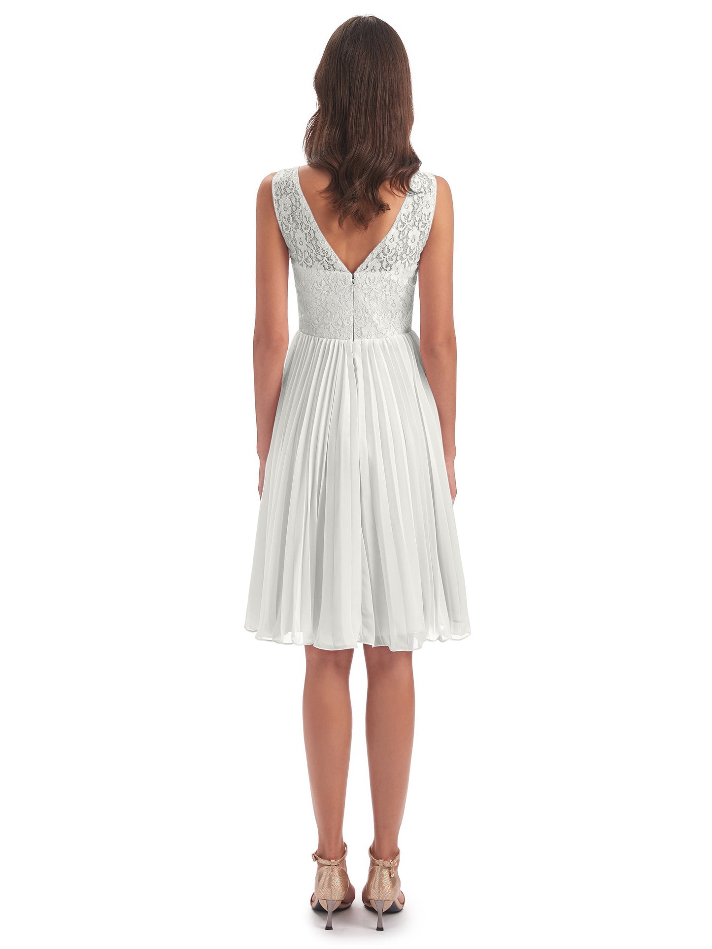 Eleanor Knee Length Scoop Sleeveless Lace Bridesmaid Dresses